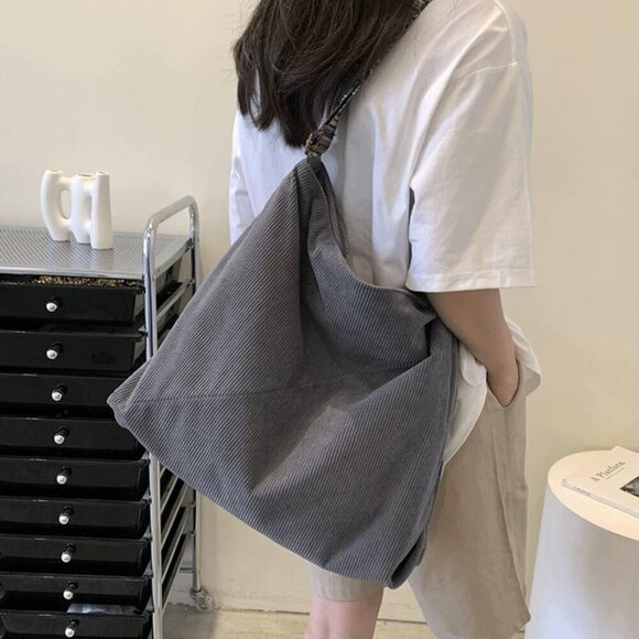 Women Corduroy Tote Bag Large Shoulder Hobo Purse Casual Handbag Gift - Picture 5 of 7